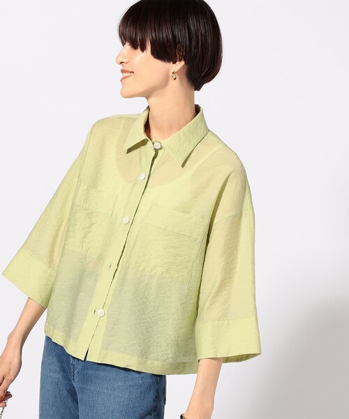 NOLLEY’S（ノーリーズ）の「クロップドシャツ（シャツ/ブラウス・レディース・ブラック/キナリ/ライトグリーン・38）」の8枚目の写真