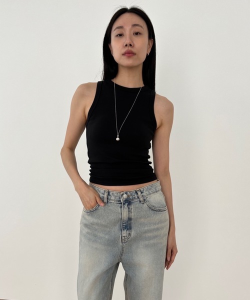 Didot.showroom(ディドット ショールーム)の「スムースアメスリタンクトップ(パッド入り)(タンクトップ・レディース・ホワイト/チャコールグレー/ブラック/ヘザーグレー/グレイッシュベージュ・FREE)」の2枚目の写真