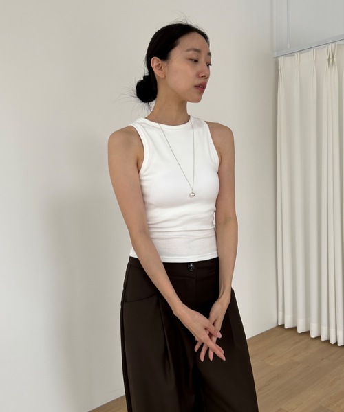 Didot.showroom(ディドット ショールーム)の「スムースアメスリタンクトップ(パッド入り)(タンクトップ・レディース・ホワイト/チャコールグレー/ブラック/ヘザーグレー/グレイッシュベージュ・FREE)」の13枚目の写真