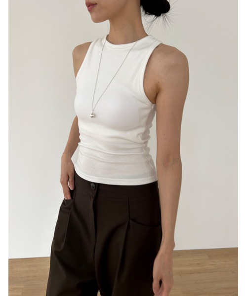Didot.showroom(ディドット ショールーム)の「スムースアメスリタンクトップ(パッド入り)(タンクトップ・レディース・ホワイト/チャコールグレー/ブラック/ヘザーグレー/グレイッシュベージュ・FREE)」の10枚目の写真