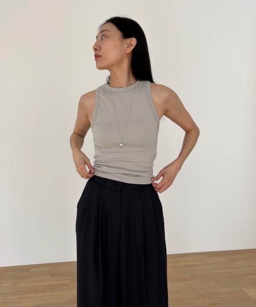 Didot.showroom(ディドット ショールーム)の「スムースアメスリタンクトップ(パッド入り)(タンクトップ・レディース・ホワイト/チャコールグレー/ブラック/ヘザーグレー/グレイッシュベージュ・FREE)」の20枚目の写真