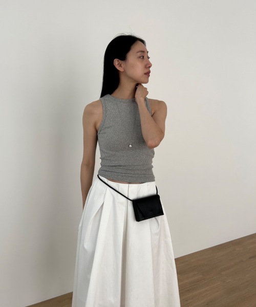 Didot.showroom(ディドット ショールーム)の「スムースアメスリタンクトップ(パッド入り)(タンクトップ・レディース・ホワイト/チャコールグレー/ブラック/ヘザーグレー/グレイッシュベージュ・FREE)」の11枚目の写真