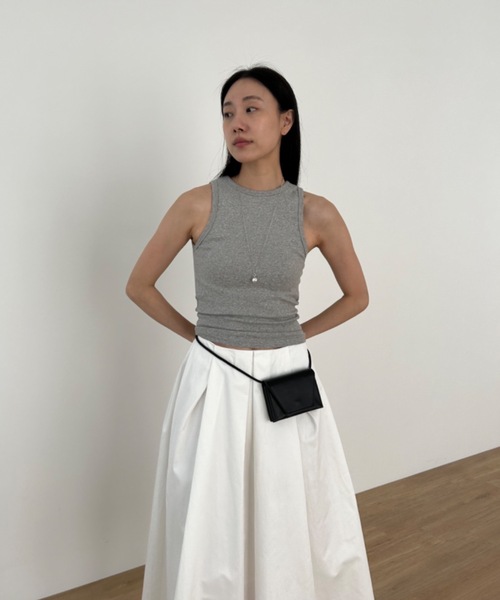 Didot.showroom(ディドット ショールーム)の「スムースアメスリタンクトップ(パッド入り)(タンクトップ・レディース・ホワイト/チャコールグレー/ブラック/ヘザーグレー/グレイッシュベージュ・FREE)」の18枚目の写真