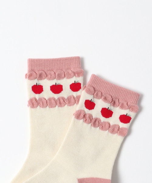 KP DECO（ケーピーデコ）の「日本製/リンゴモチーフとギンガムチェックのソックス２足セット（ソックス/靴下・キッズ・ネイビー/アイボリー・16cm/18cm/20cm/22cm/14cm）」の3枚目の写真