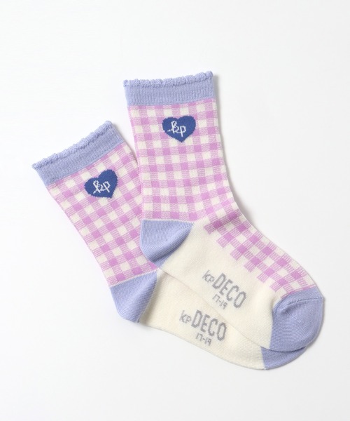 KP DECO（ケーピーデコ）の「日本製/リンゴモチーフとギンガムチェックのソックス２足セット（ソックス/靴下・キッズ・ネイビー/アイボリー・16cm/18cm/20cm/22cm/14cm）」の5枚目の写真