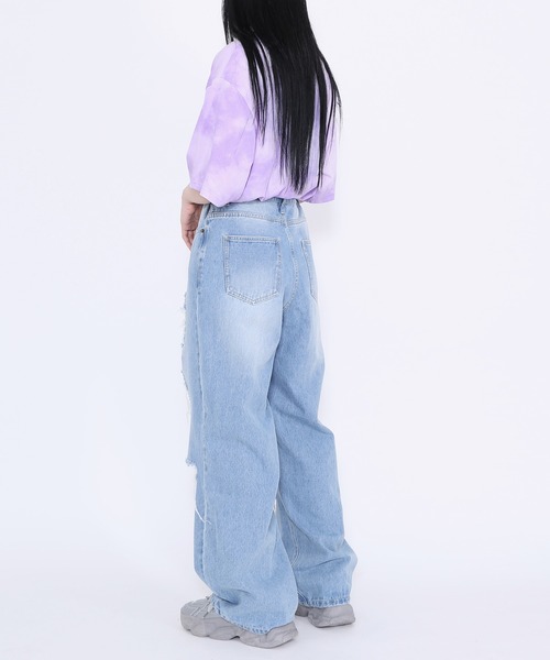 Figments（フィグメンツ）の「デストロイバギーデニムパンツ（デニムパンツ・レディース・ライトブルー/ブラック・SMALL/MEDIUM/LARGE）」の11枚目の写真