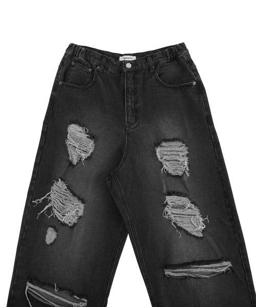 Figments（フィグメンツ）の「デストロイバギーデニムパンツ（デニムパンツ・レディース・ライトブルー/ブラック・SMALL/MEDIUM/LARGE）」の3枚目の写真