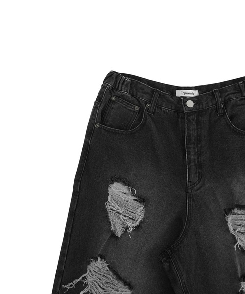 Figments（フィグメンツ）の「デストロイバギーデニムパンツ（デニムパンツ・レディース・ライトブルー/ブラック・SMALL/MEDIUM/LARGE）」の5枚目の写真