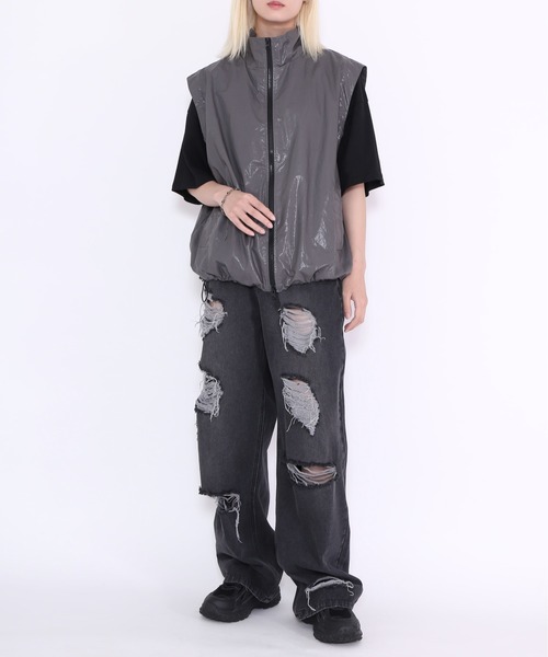 Figments（フィグメンツ）の「デストロイバギーデニムパンツ（デニムパンツ・レディース・ライトブルー/ブラック・SMALL/MEDIUM/LARGE）」の16枚目の写真