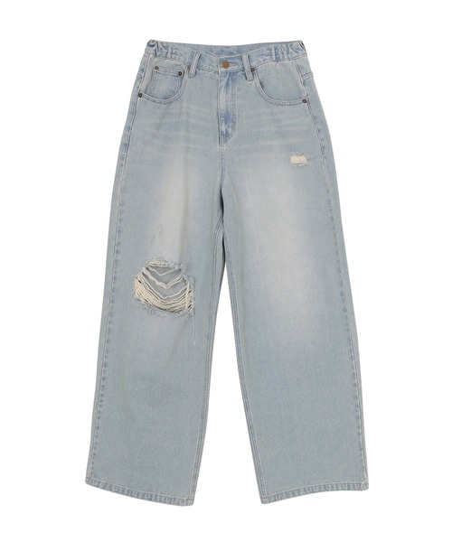 Figments（フィグメンツ）の「ダメージバギーデニムパンツ（デニムパンツ・レディース・ライトブルー/ブラック・SMALL/MEDIUM/LARGE）」の17枚目の写真