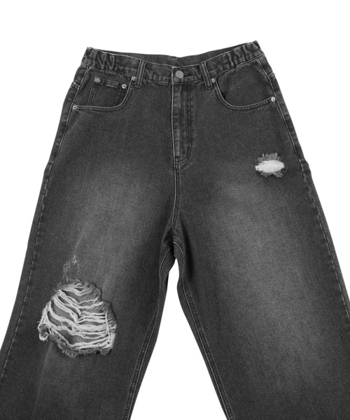 Figments（フィグメンツ）の「ダメージバギーデニムパンツ（デニムパンツ・レディース・ライトブルー/ブラック・SMALL/MEDIUM/LARGE）」の20枚目の写真