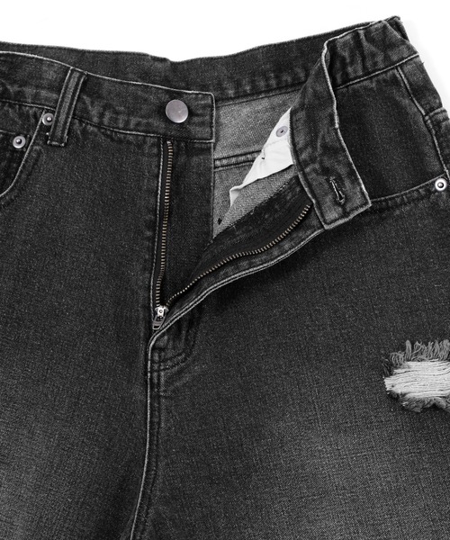 Figments（フィグメンツ）の「ダメージバギーデニムパンツ（デニムパンツ・レディース・ライトブルー/ブラック・SMALL/MEDIUM/LARGE）」の14枚目の写真