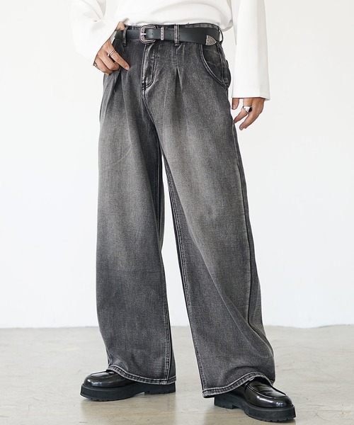 MinoriTY】チルワイドデニム セミフレアパンツ ストレートデニムパンツ