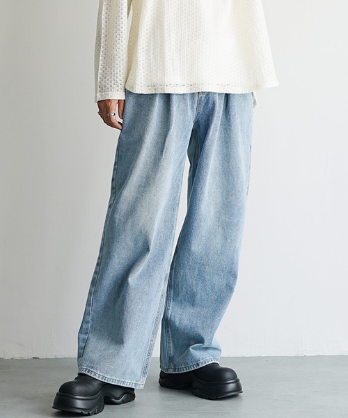 MinoriTY（マイノリティ）の「【MinoriTY】チルワイドデニム セミワイドパンツ ストレートデニムパンツ セミフレアパンツ メンズ オーバーサイズ スラックスデニム テーパードデニム バギーデニム ヴィンテージ 春服 夏服（デニムパンツ・メンズ・ライトブラック/インディゴブルー/ライトブルー/ブラック/ケミカルウォッシュ/ブラウン/ブルー系その他/ブラック系その他/ダークブラック/ホワイト×ブラック/ダークインディゴブルー・L/M/S/LS/MS/SS/XL）」の13枚目の写真