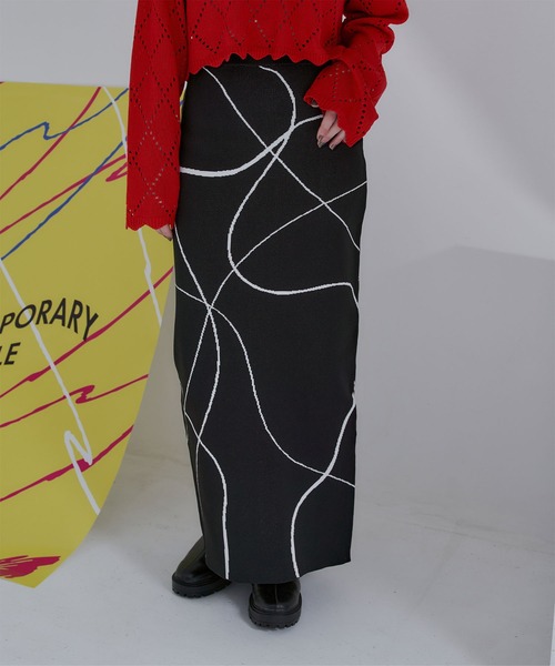 miette(ミエット)の「ウェーブ柄ジャガードスカート(スカート・レディース・ネイビー/ブラック・FREE)」の2枚目の写真