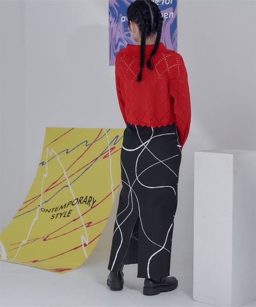 miette(ミエット)の「ウェーブ柄ジャガードスカート(スカート・レディース・ネイビー/ブラック・FREE)」の8枚目の写真