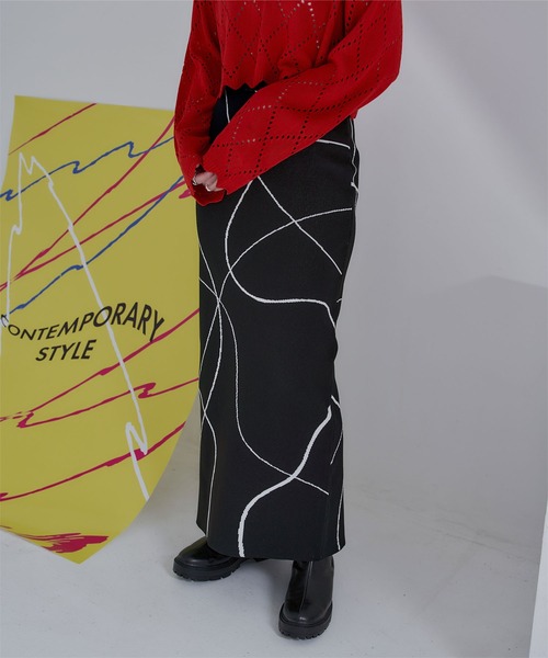 miette(ミエット)の「ウェーブ柄ジャガードスカート(スカート・レディース・ネイビー/ブラック・FREE)」の9枚目の写真