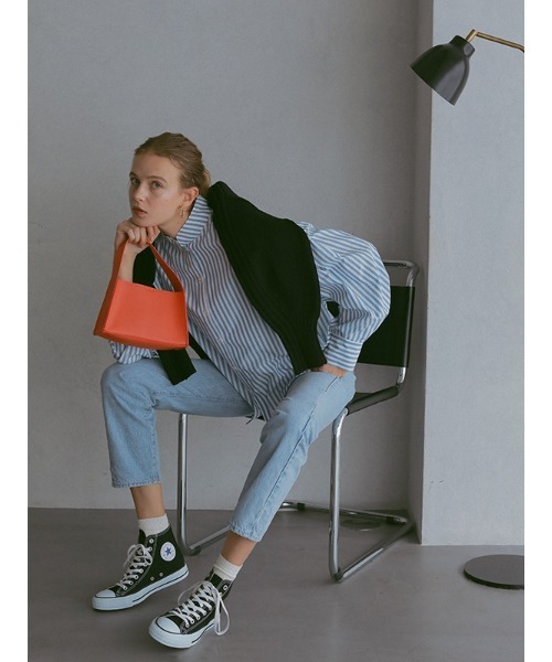 CHAROL（シャロル）の「スタンドネックストライプシャツ（シャツ/ブラウス・レディース・グレー/ピンク・FREE）」の5枚目の写真