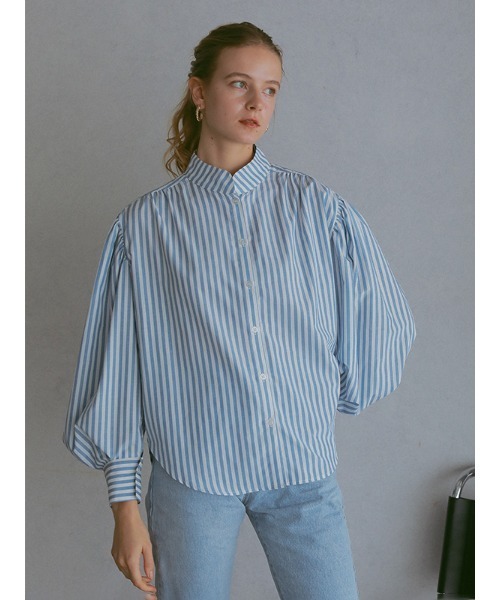 CHAROL（シャロル）の「スタンドネックストライプシャツ（シャツ/ブラウス・レディース・グレー/ピンク・FREE）」の7枚目の写真