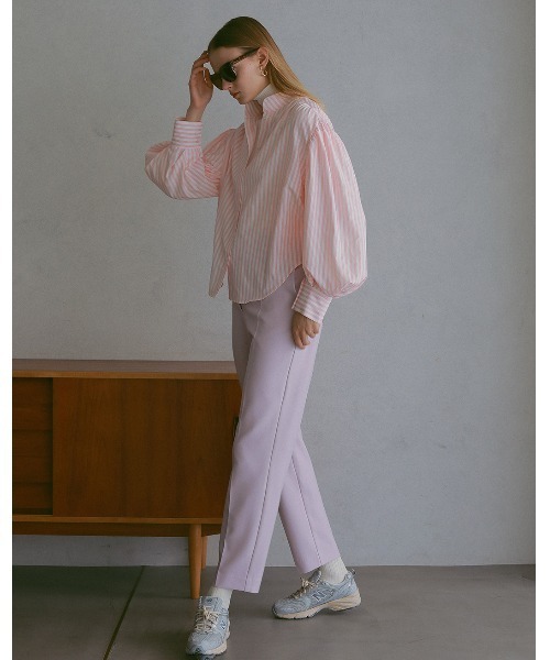 CHAROL（シャロル）の「スタンドネックストライプシャツ（シャツ/ブラウス・レディース・グレー/ピンク・FREE）」の10枚目の写真