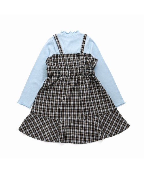 JENNI love(ジェニィラブ)の「【ウエスト調整可能】チェックドッキングキャミワンピ(ワンピース・キッズ・ブラック/サックスブルー/ベージュ・130cm/140cm/150cm/160cm)」の14枚目の写真
