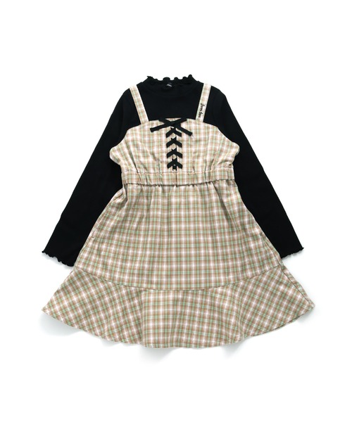 JENNI love(ジェニィラブ)の「【ウエスト調整可能】チェックドッキングキャミワンピ(ワンピース・キッズ・ブラック/サックスブルー/ベージュ・130cm/140cm/150cm/160cm)」の16枚目の写真