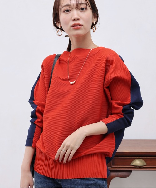 Chez toi(シェトワ)の「軽量ニット前後2WAYドルマンプルオーバー(ニット/セーター・レディース・ライム/オフホワイト/オレンジ/ブラック・FREE)」の13枚目の写真