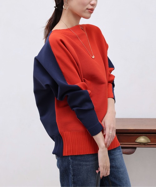 Chez toi(シェトワ)の「軽量ニット前後2WAYドルマンプルオーバー(ニット/セーター・レディース・ライム/オフホワイト/オレンジ/ブラック・FREE)」の15枚目の写真