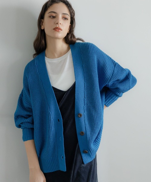 マイラン⭐︎ターコイズブルーカシミアカーディガン LAKOLE（ラコレ）の「7Gカシミヤタッチルーズアゼカーディガン