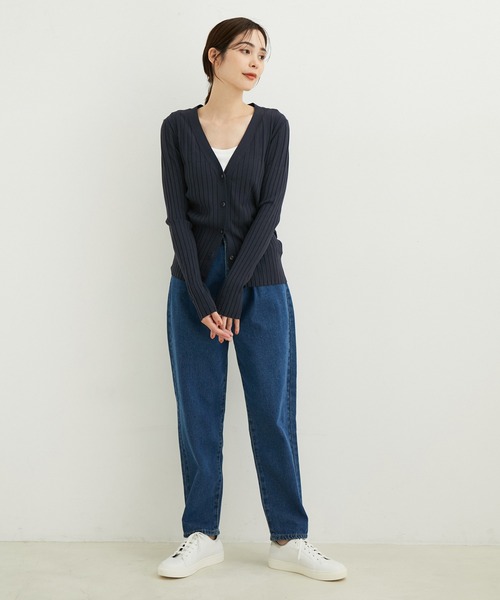 LE CERCLE par rope'(ルセルクルパーロペ)の「エコベロRIB Vネックカーディガン(カーディガン/ボレロ・レディース・オフホワイト/ターコイズブルー/ブラック/オレンジ/ネイビー/キャメル・FREE)」の11枚目の写真
