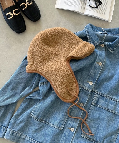 CLEA(クレア)の「ボアパイピングフライトキャップ(キャップ・レディース・ブラウン/アイボリー/ベージュ/ブラック・FREE)」の3枚目の写真