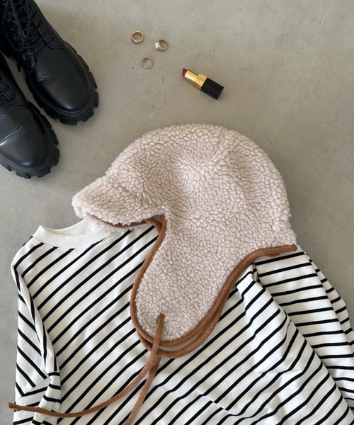 CLEA(クレア)の「ボアパイピングフライトキャップ(キャップ・レディース・ブラウン/アイボリー/ベージュ/ブラック・FREE)」の12枚目の写真