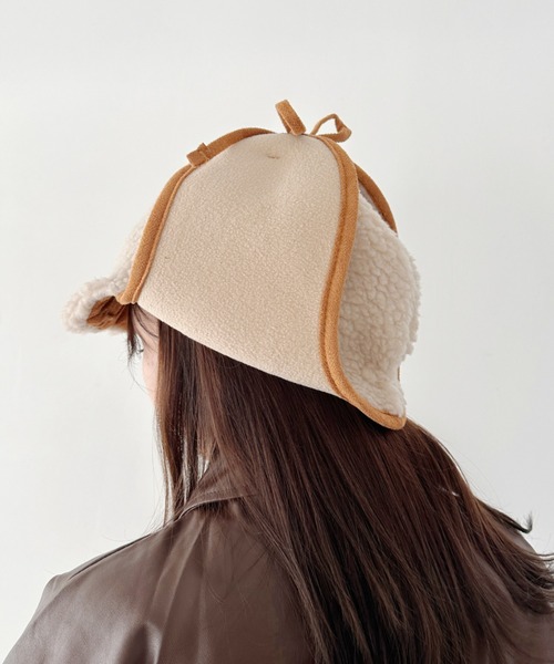 CLEA(クレア)の「ボアパイピングフライトキャップ(キャップ・レディース・ブラウン/アイボリー/ベージュ/ブラック・FREE)」の6枚目の写真