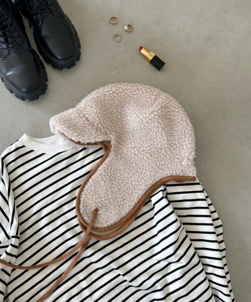 CLEA(クレア)の「ボアパイピングフライトキャップ(キャップ・レディース・ブラウン/アイボリー/ベージュ/ブラック・FREE)」の10枚目の写真