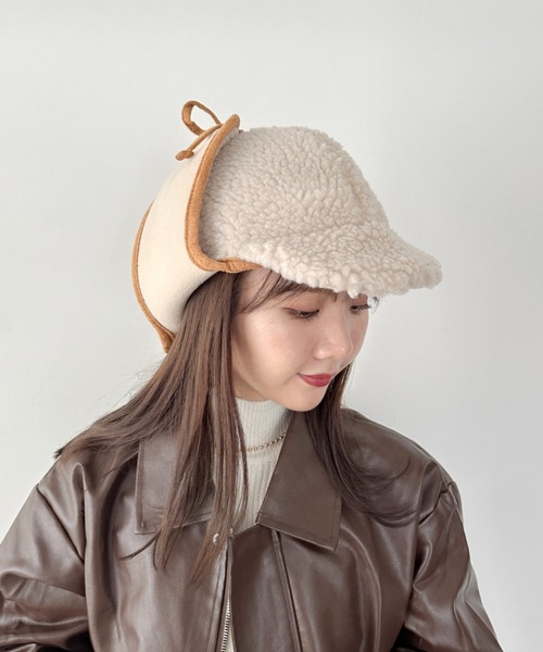 CLEA(クレア)の「ボアパイピングフライトキャップ(キャップ・レディース・ブラウン/アイボリー/ベージュ/ブラック・FREE)」の9枚目の写真