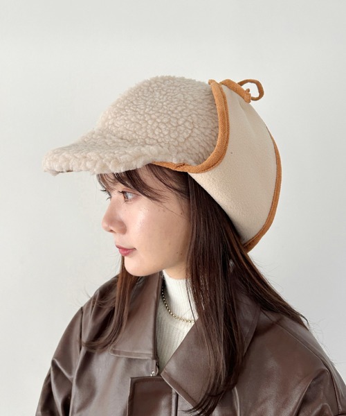 CLEA(クレア)の「ボアパイピングフライトキャップ(キャップ・レディース・ブラウン/アイボリー/ベージュ/ブラック・FREE)」の5枚目の写真