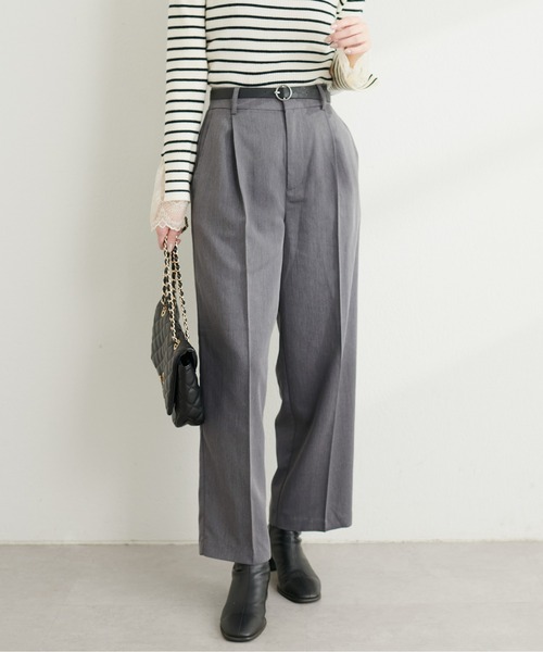 natural couture(ナチュラルクチュール)の「ベルト付きタックワイドパンツ(スラックス・レディース・グレー/ブラウン・LL/SMALL/LARGE/MEDIUM)」の6枚目の写真