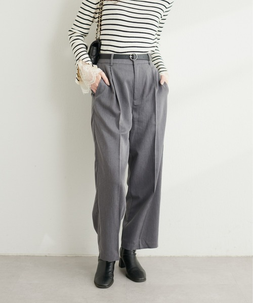 natural couture(ナチュラルクチュール)の「ベルト付きタックワイドパンツ(スラックス・レディース・グレー/ブラウン・LL/SMALL/LARGE/MEDIUM)」の7枚目の写真