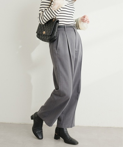 natural couture(ナチュラルクチュール)の「ベルト付きタックワイドパンツ(スラックス・レディース・グレー/ブラウン・LL/SMALL/LARGE/MEDIUM)」の8枚目の写真