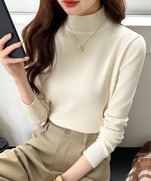 ハイネックベーシックニット きれいめ ニット リブ袖 シンプル ハイネック トップス 長袖 オフィスカジュアル 秋服 冬服