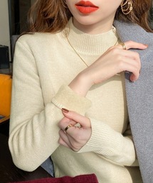 ハイネックベーシックニット きれいめ ニット リブ袖 シンプル ハイネック トップス 長袖 オフィスカジュアル 秋服 冬服