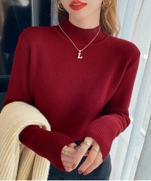 ハイネックベーシックニット きれいめ ニット リブ袖 シンプル ハイネック トップス 長袖 オフィスカジュアル 秋服 冬服