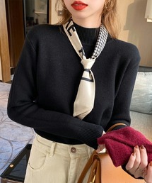 ハイネックベーシックニット きれいめ ニット リブ袖 シンプル ハイネック トップス 長袖 オフィスカジュアル 秋服 冬服