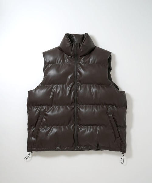 セール】PU レザー中綿ベスト/レディース メンズ（ダウンベスト