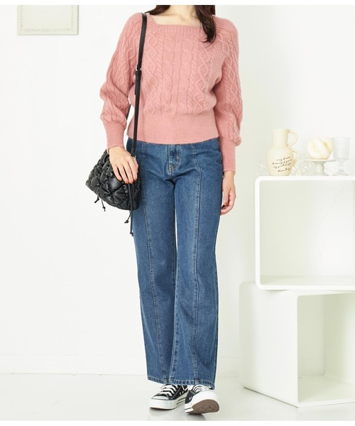 CHILLE（チル）の「スクエアネックケーブルニット パフスリーブ長袖（ニット/セーター・レディース・ピンク/ピンクベージュ/アイボリー・FREE）」の15枚目の写真