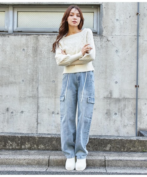 CHILLE（チル）の「スクエアネックケーブルニット パフスリーブ長袖（ニット/セーター・レディース・ピンク/ピンクベージュ/アイボリー・FREE）」の19枚目の写真