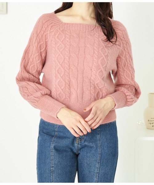 CHILLE（チル）の「スクエアネックケーブルニット パフスリーブ長袖（ニット/セーター・レディース・ピンク/ピンクベージュ/アイボリー・FREE）」の11枚目の写真