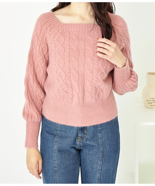 CHILLE（チル）の「スクエアネックケーブルニット パフスリーブ長袖（ニット/セーター・レディース・ピンク/ピンクベージュ/アイボリー・FREE）」の12枚目の写真