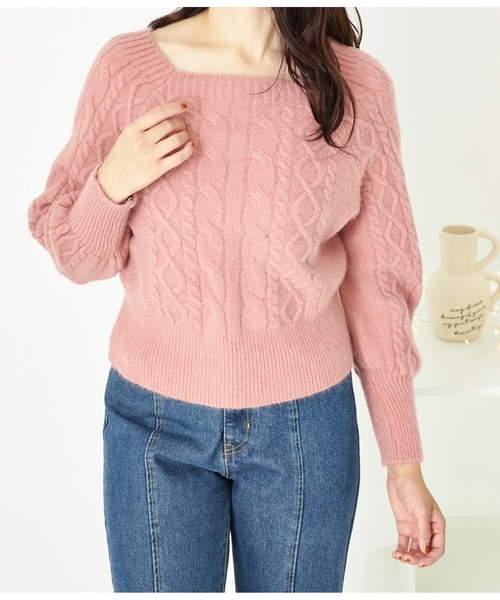 CHILLE（チル）の「スクエアネックケーブルニット パフスリーブ長袖（ニット/セーター・レディース・ピンク/ピンクベージュ/アイボリー・FREE）」の13枚目の写真