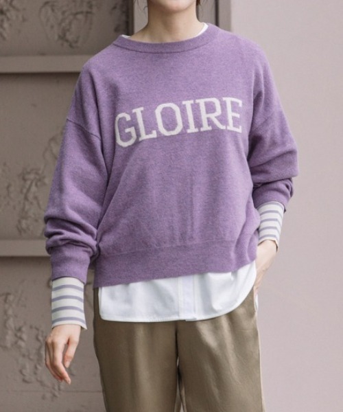 Munich（ミューニック）の「Munich（ミューニック）メリノウール袋ジャガード編みロゴニットプルオーバー（ニット/セーター・レディース・ブラック/パープル/ベージュ・F）」の3枚目の写真